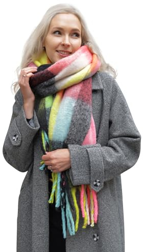 Style Slice Oversized Tartan Blanket Scarf for Women, Grey-01