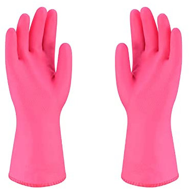 TopHomer Gants de ménage en caoutchouc résistants à l'huile à manches longues avec doublure en coton pour le nettoyage, le lavage et le travail (rose)