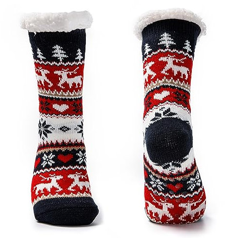 JOMIX Calze Antiscivolo Donna Felpate Lunghe Imbottite Calzettoni Natalizi Invernali Calzettoni Termici Pile Calde Calze Termiche Donna da Casa X011 (Nero, 36_42)