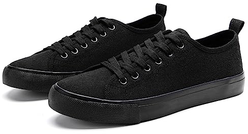 Canvas Shoes for Women Casual Low Top Sneakers Fashion Womens Tennis Shoes with Extra Laces, All Black, Size 8