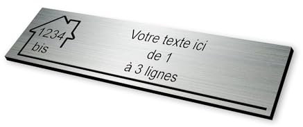Placa grabada con diseño de casa para buzón autoadhesivo personalizado, 10 x 2,5 cm, estándar cartel personalizado – 1 a 3 líneas sin coste adicional + número – aluminio cepillado