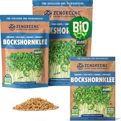 ZenGreens® - EKO Bockhornsklöver Frön - Välj mellan 10, 200g och 500g - Bockhornsklöver Frön med en grobarhet på över 97 procent - Groddar av Bockhornsklöver Frön - Microgreens