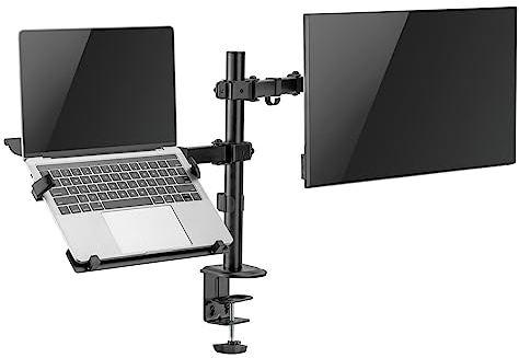 Ewent Support Ecran PC avec Plateau pour Ordinateur Portable Conception Ergonomique Bureau Bras Support Moniteur PC de 13-32 Pouces & Ordinateur Portable jusqu'à 15,6 Pouces VESA 75x75-100x100mm