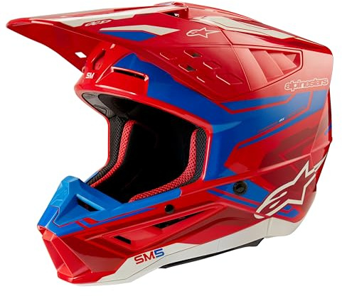 Alpinestars SM5 Action 2 Helmet, Lightweight Protection for MX Riders, XL, Bright Red/Blue Glossy