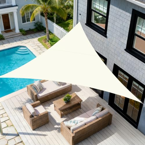 SUNNY GUARD Toldo Vela de Sombra Impermeable 3x3x4.25m Triangular a Prueba de Viento protección UV para Patio,Jardín, Exteriores, Terraza, Color Crema Oscuro