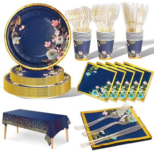 Nkaiso 141 Piezas Vajilla para Fiesta de Flores Azules, Cumpleaños Niño Party Decoración Set con Platos de Papel Floral Vasos Servilletas - 20 Invitados