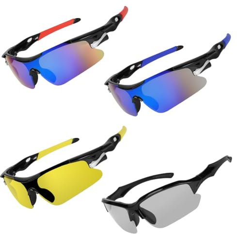 AMFUN Sonnenbrille Fahrradbrille, Winddicht Sportbrille, Schutzbrille Sonnenbrille Anti-Uv, UV400 Schutz Radsportbrillen für Outdooraktivitäten, Wie Radfahren Laufen Klettern Autofahren