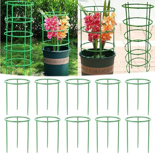 Tomato Plant Support Cages, 10 Pack Plant Cage Support Rings, Garden Cucumber Trellis, Tomato Plant Cage Support For Vegetable Fruit Flowers, 25x20cm (Pack of 10)