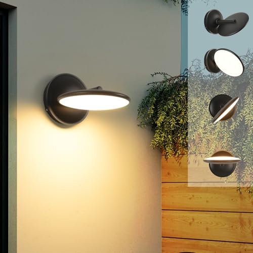 SANHSHI 12W Außenlampe,Wandleuchte Außen Innen,Wasserdicht IP65 Außenwandleuchte wand,Wandlampe mit Schwenkbar LED Panel,Warmweiß 3000K Aussenleuchte für Garten Terrasse Wohnzimmer,1100 Lumen,Schwarz