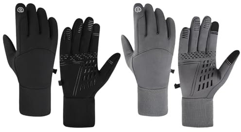 DKDDSSS 2 Paar Fahrradhandschuhe, Winterhandschuhe, Touchscreen Handschuhe, Radhandschuhe, Fahrrad Handschuhe für Herren und Damen, Schwarz, Grau, M, Unisex-Erwachsene