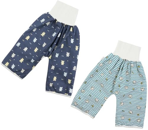 Aolso Baby Trainingshose, 2 Stück Hohe Taille Töpfchen Trainingshose, Baby Windelhosen für Kinder, Baumwolle, Waschbar und Wiederverwendbar, 6-12 Jahre alt(Affe/blauer Bär)