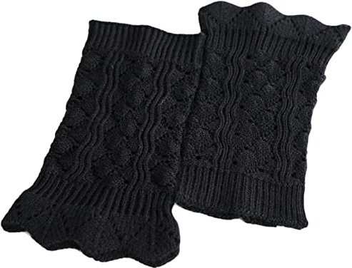 Wjsdsg Damen-Beinstulpen, kurze Beinstulpen für den Winter, ausgehöhlt, gehäkelt, gestrickt, Stiefelstulpen, Schwarz , Einheitsgröße
