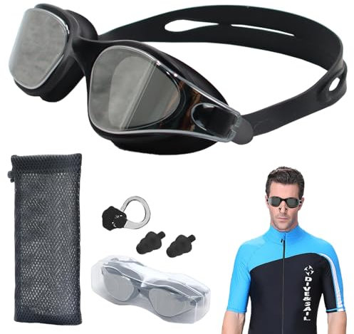 Erwachsene Schwimmbrille, UV-Schutz Schwimmbrille, Schwimmbrillen mit Nasenclip, Wassersport Swimming Goggles, Polarisiert Schwimmbrillen, Verstellbar Swimming Goggles, für Herren, Damen, Kinder