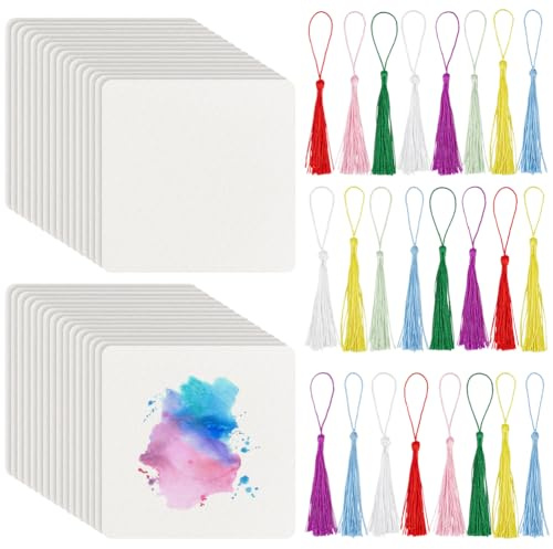 BENECREAT 50 paquet Carreaux D'Artiste Carreaux de Papier Zentangle Carrés 12cm Cartes Vierges avec 25 pompon Feuilles de Papier pour Carnet de Croquis Fiches Flash Notes Fournitures de Fabrication