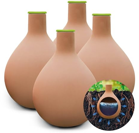 BioGreen växtbevattning HYDRO MAX | set om 4 | 1 L | Ø 60 cm automatisk bevattning för växter | terrakotta lerkruka | bevattningskula