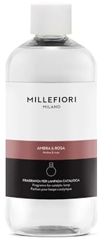 Millefiori Milano – Ricarica per Lampada Catalitica 500 ml, Ambra & Rosa – Fragranza Elegante e Avvolgente per Profumazione Ambiente