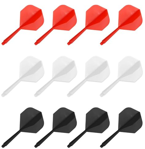 unillea 12Pcs Dart Shafts and Dart Flights Made of One Piece, All In One Dart Flights, Dart Accessories,Ideal for Professional and Casual Darts Players(black/red/white)