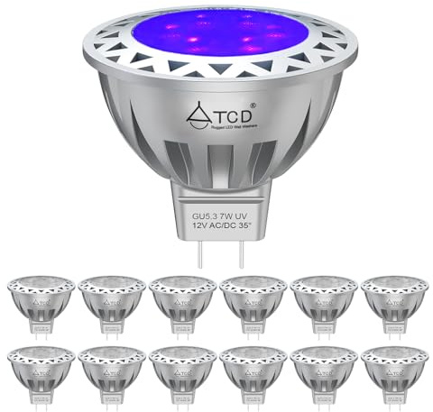 LED Light Bulbs MR16 (50W Halogen Equivalent) - UV Blacklight Bulb, 12V GU5.3 Base, 385nm Wavelenth, Non-Dimmable for Neon Glow Party, Halloween, Christmas Decor and Art Displays 12-Pack