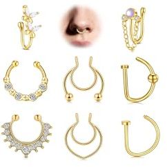 MODRSA Piercings Falsos: Septum Falso de Nariz Oro Sin Perforar Clip On Joyería de Piercing