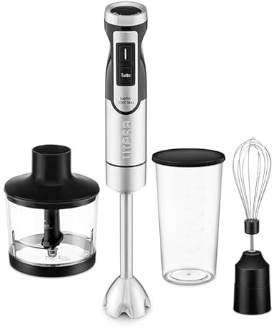 Ufesa Jupiter Max Frullatore a mano 1500 W, controllo della velocità variabile, display LCD, funzione turbo, 4 lame ad alta efficienza, tritatutto 500 ml, frullatore emulsionatore e bicchiere