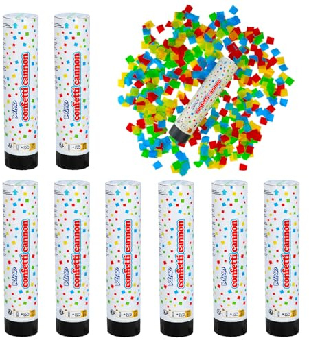 Set di 8 cannoni spara coriandoli da 20 cm – adatti anche per bambini – spara coriandoli per feste – coriandoli colorati, dorati o argentati – per feste di compleanno per bambini, matrimonio