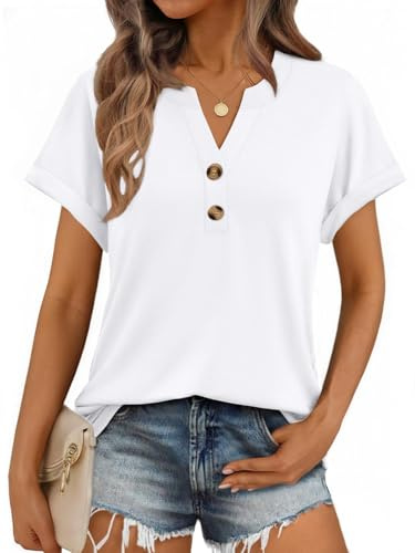 AirMood T-shirt d'été décontracté à manches courtes pour femme avec col en V