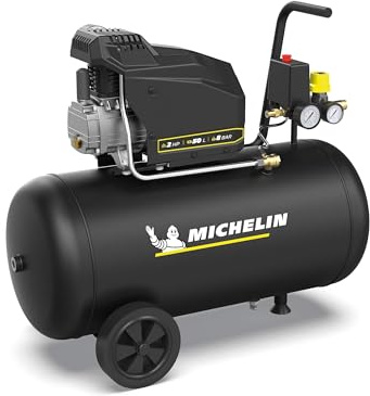MICHELIN, Compressore d’Aria MX POP AIR 50-2 L, Serbatoio 50 Litri con Ruote, Motore da 2 hp, Pressione Massima 8 bar, Portata d’Aria 195 l/min