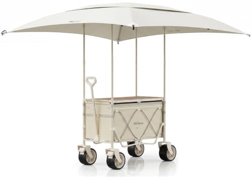 Join Nature 3-i-1 rullvagn, vikbar med campingbordsskiva och soltak, vikbar rullvagn 160 l, breda däck, strandvagn vikbar för alla terränger, camping, hundar, strand, transport