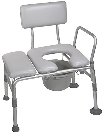 Drive Medical 12005KDC-1 Transfer Bench Commode Chair for Toilet with Padded Seat, Gray