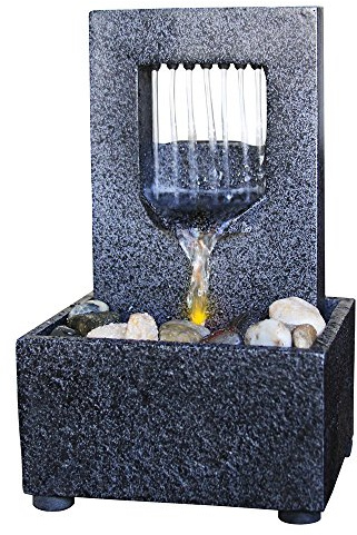 Nature's Mark Raining Spout LED Relaxation Water Fountain with Authentic River Rocks