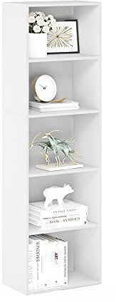 Furinno Luder Bücherregal – Weißes kleines Bücherregal & Regaleinheit, kompakter Aufbewahrungsorganizer für Bücher & Deko, einfache Montage, 5-stöckiges Design