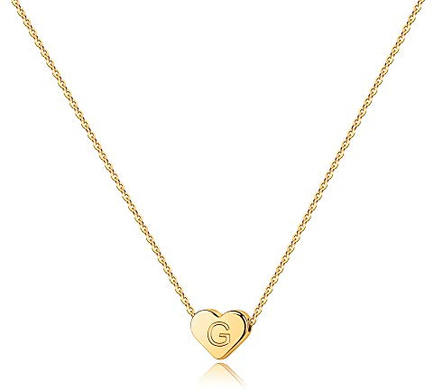 Turandoss G Necklace for Women, 14K-Gold-Plated Heart Initial Necklaces, Simple Tiny Initial Gifts, Heart Letter Necklace for Women Jewelry