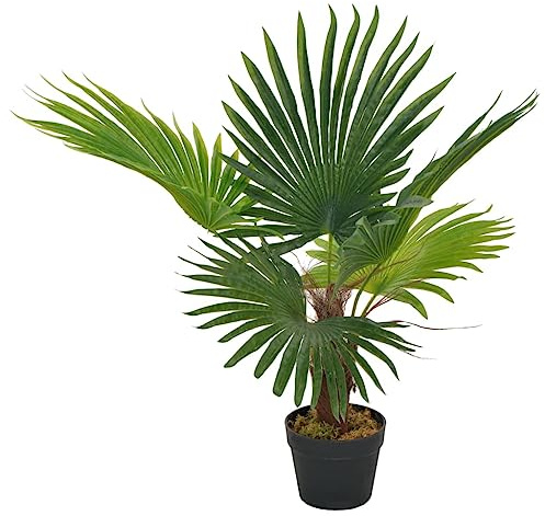 vidaXL Planta Artificial Decoración Palmera Maceta Flores Decorativas Realistas Exterior Interior Oficina Hojas Plástico 70 cm Alta Verde Marrón