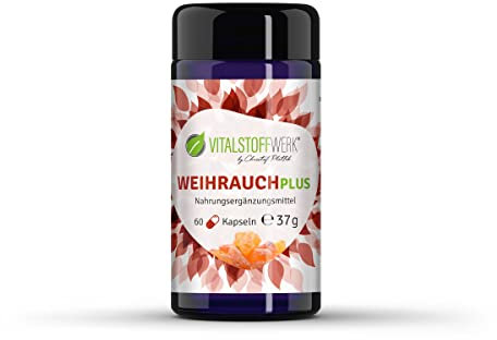 Weihrauch Plus VITALSTOFFWERK®, 60 Stück Weihrauch Kapseln aus indischem Boswellia Extrakt, hochkonzentrierte pure Natur, Weihrauch zum Einnehmen 335 mg Boswelliaextrakt pro Kapsel