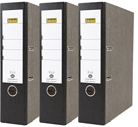 Idena 90081 - Ordner für DIN A4, 8 cm breit, Wolkenmarmor, schwarz, 3 Stück