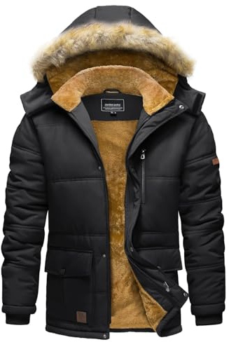 TACVASEN Men's Winter Jacket Water-Repellent Windproof Jacket Lined Warm Quilted Jacket with Removable Hood