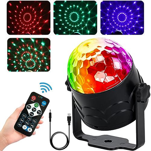 Discokugel - Musikgesteuert Disco lichter LED Party lights DJ licht 360° Rotierende partylicht mit Fernbedienung USB-Ladung für Kinder, Geburtstag, Home Parties,Halloween, Weihnachten