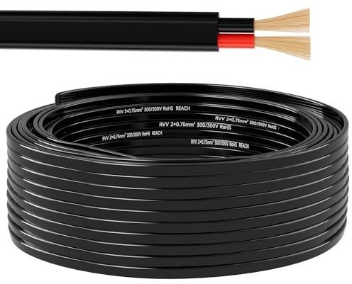 BEIJISTAR 10 Metros 2x0,75mm² Vehículo Cable Plano, 12V 24V Cable Remolque de 2 Hilos, para Caravana Camión RV Remolque