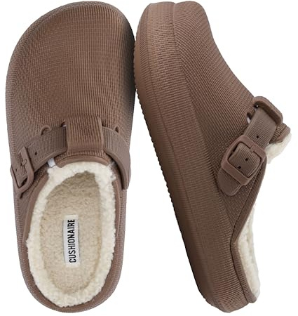 CUSHIONAIRE Women's Fable Recovery Clog with Faux Fur Lining and +Comfort, Brown 9