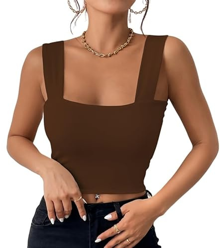 Haibang Camiseta sin Mangas Mujer Verano Sexy Crop Top Ajustado Cuello Cuadrado Camisetas Tirantes Elegantes Tank Tops Básica Chalecos Top Lencero Doble Forro Moda Casual Streetwear