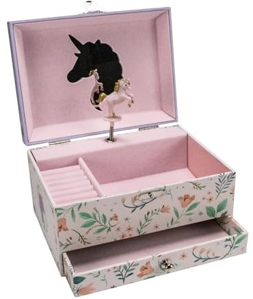GICO Boîte à bijoux licorne pour fille avec musique, figurine rotative et miroir, cadeau d'anniversaire pour fille, boîte à bijoux pour enfants rose bonbon