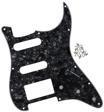 FLEOR 11 Holes HSS Pickguard ST Style Guitar Pickguard Pick Guard Scratchplate with Screws,4Ply Black Pearl