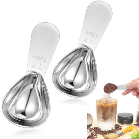 Lot de 2 cuillères doseuses de 15 ml - Cuillères à café en acier inoxydable avec poignée - Cuillères doseuses rondes pour grains de café, thé en vrac, sucre, farine