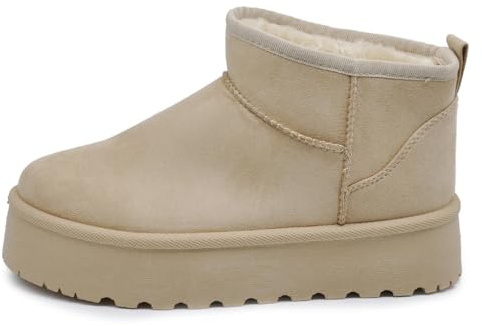IF Bottes Bottines Mammut Femme Cheville Avec Poils Fourrure Plate-forme Coin Suède Synthétique P309, R 17 Beige, 39 EU