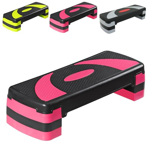 ZENY 31'' Aerobic Step Platform, Adjustable Exercise Workout Step with Stable Risers, Stand Up Steppers for Exercise at Home, Fitness Equipment for Home Gym (pink)