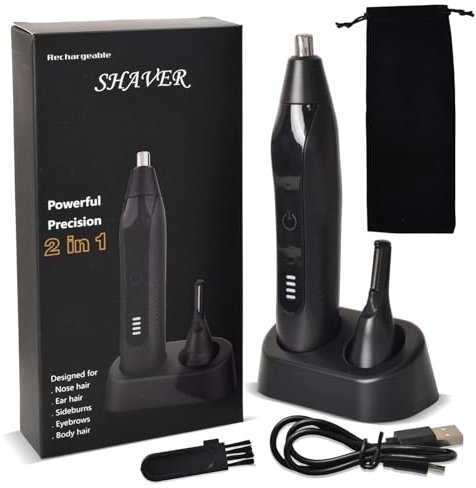 2 in 1 Tagliapeli per il Naso & Rifinitore Sopracciglia - Professionale Ricaricabile Senza Dolore per Uomini e Donne - Per Naso, Orecchie, Barba e Attaccatura Capelli - Lame in Acciaio Inossidabile