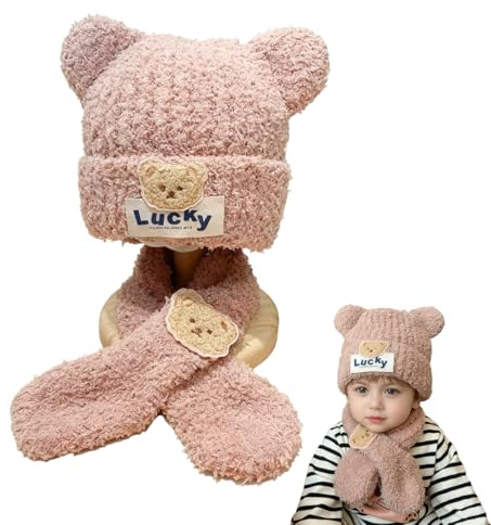 GHPKOTW Cappello e Sciarpa per Bambini, Berretti Neonato Ragazzi Ragazze Morbido Carino Orso Infantile Orecchio Berreto Caldo Cappello per Bambini per Autunno Inverno
