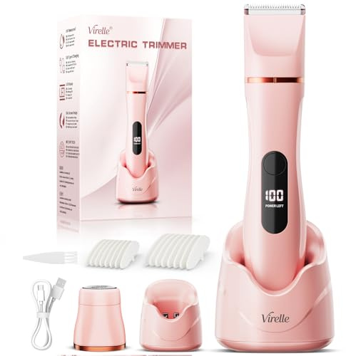 Rasoir Electrique Femme - Tondeuse Femme Intime Tout-En-Un (Visage, Jambes, Aisselles & Corps) Tondeuse Bikini Rasoir Maillot avec 4 Peines, Écran LED & USB-RechargeStation, Cadeaux Anniversaire