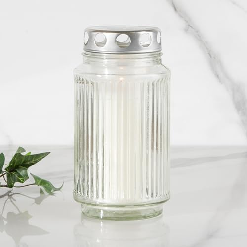 Hofer - Candela funeraria in vetro [trasparente] con candela di ricarica – lanterna riutilizzabile per decorazione funeraria e decorazione funeraria | candele di lutto | lume tomba, candela cimitero