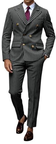 Generisch Traje para hombre de 2 piezas, traje de Sakko a rayas, traje de hombre, corte ajustado, trajes elásticos para bodas, regulares, chaqueta moderna para negocios, ropa deportiva para novios
